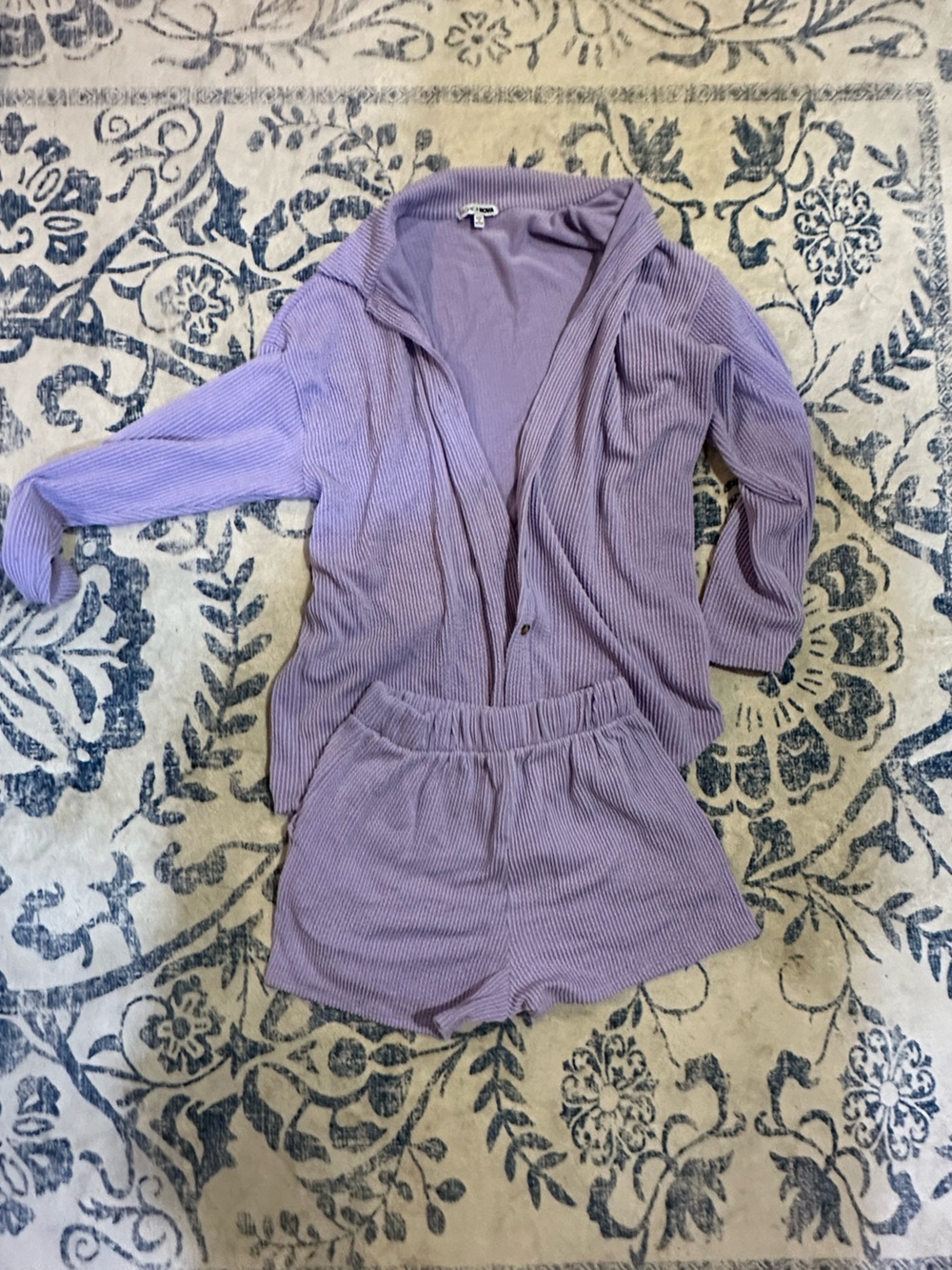 Lavender Ribbed Women's Button Down Set